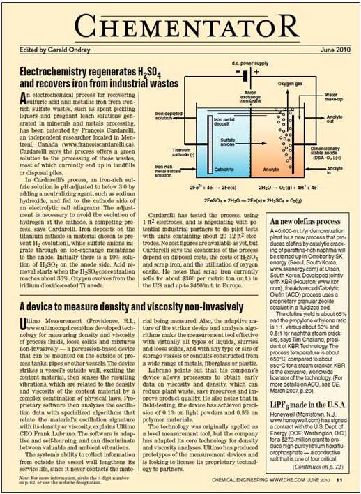 ELECTROCHEM TECHNOLOGIES & MATERIALS INC. - ELECTROWINNING IRON FROM COPPERAS