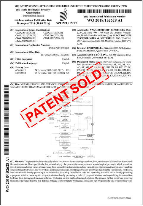 WO 2018/152628 A1 - VanadiumCorp-Electrochem Processing Technology (VEPT)