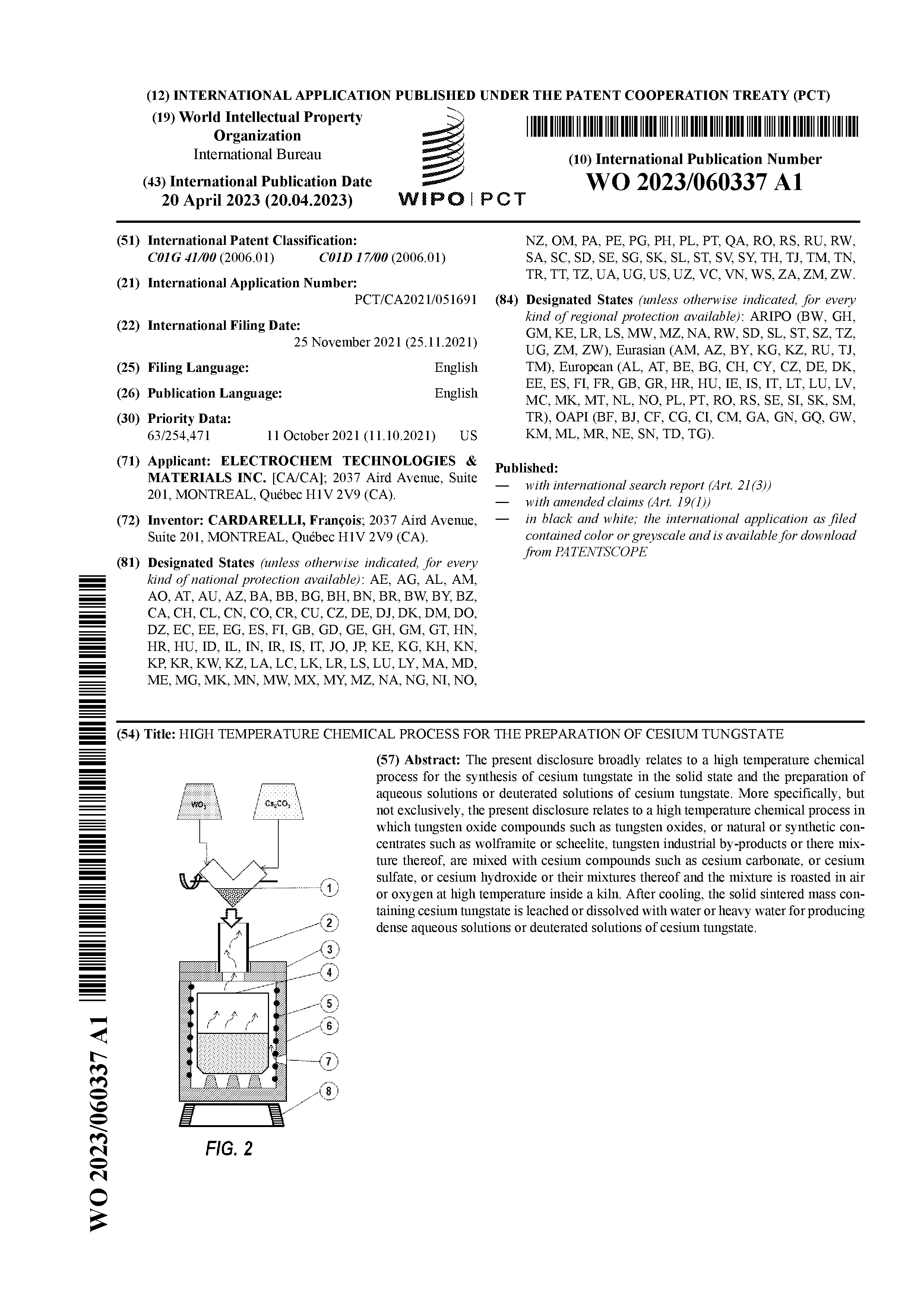 WO 2023/060337 A1 - Electrochem Technologies & Materials Inc.